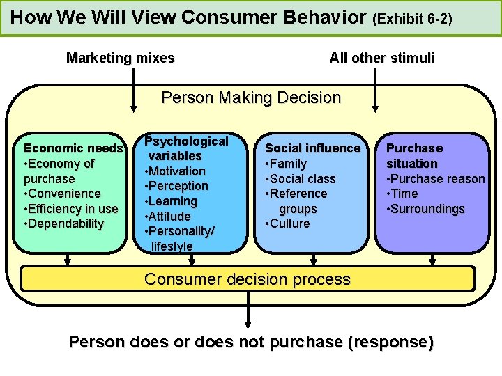 How We Will View Consumer Behavior (Exhibit 6 -2) Marketing mixes All other stimuli