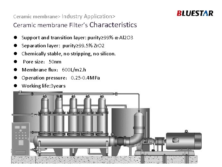 Ceramic membrane> Industry Application> Ceramic membrane Filter’s Characteristics l l l l Support and