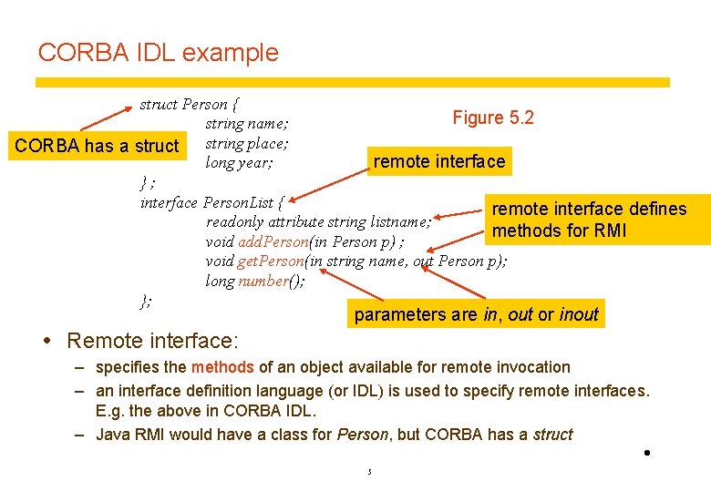 CORBA IDL example struct Person { Figure 5. 2 string name; CORBA has a CORBA IDL example struct Person { Figure 5. 2 string name; CORBA has a