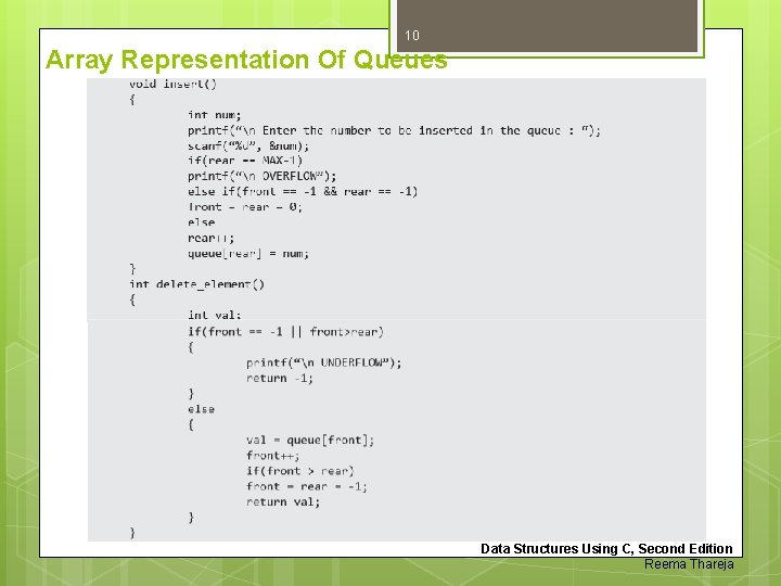 10 Array Representation Of Queues Data Structures Using C, Second Edition Reema Thareja 