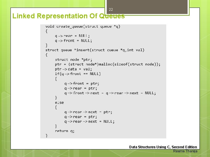 22 Linked Representation Of Queues Data Structures Using C, Second Edition Reema Thareja 