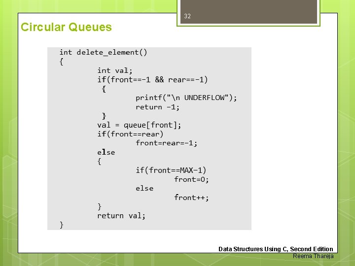 32 Circular Queues Data Structures Using C, Second Edition Reema Thareja 