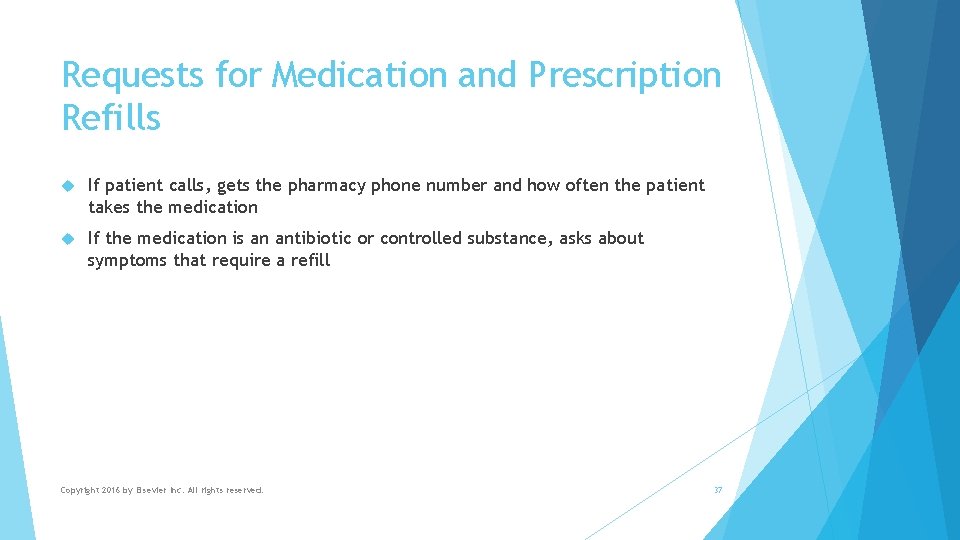 Requests for Medication and Prescription Refills If patient calls, gets the pharmacy phone number