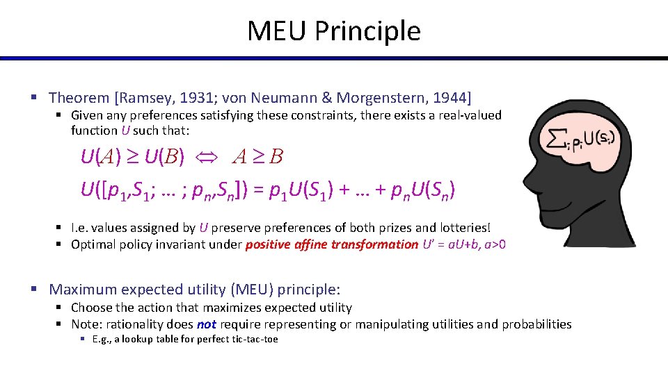 MEU Principle § Theorem [Ramsey, 1931; von Neumann & Morgenstern, 1944] § Given any