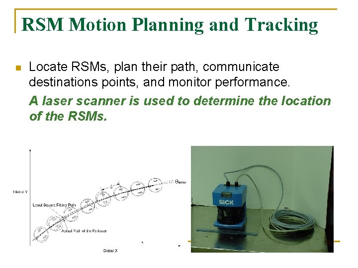 RSM Motion Planning and Tracking n Locate RSMs, plan their path, communicate destinations points,