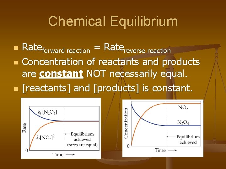 Chemical Equilibrium n n n Rateforward reaction = Ratereverse reaction Concentration of reactants and