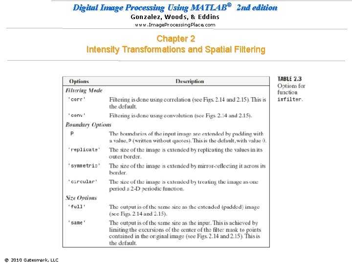 Digital Image Processing Using MATLAB® 2 nd edition Gonzalez, Woods, & Eddins www. Image.