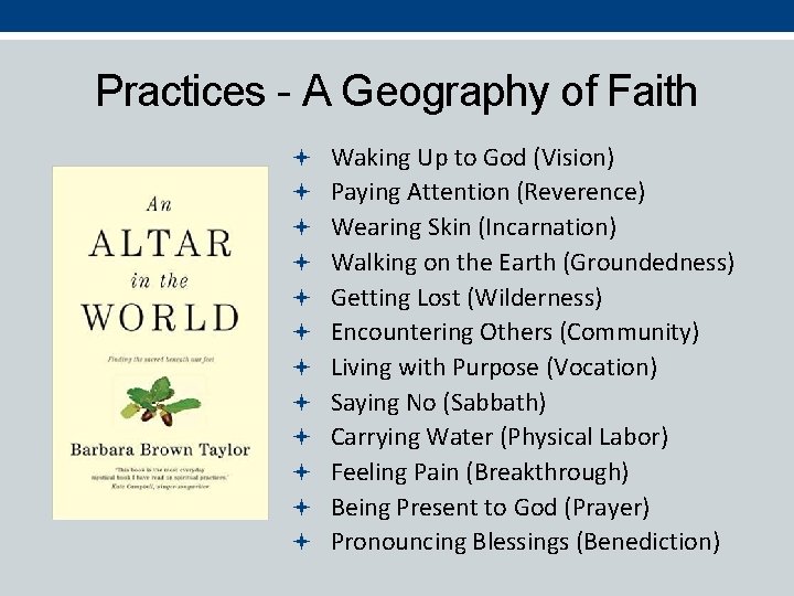 Practices - A Geography of Faith Waking Up to God (Vision) Paying Attention (Reverence)