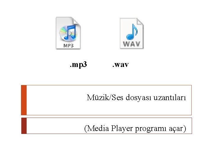 . mp 3 . wav Müzik/Ses dosyası uzantıları (Media Player programı açar) 