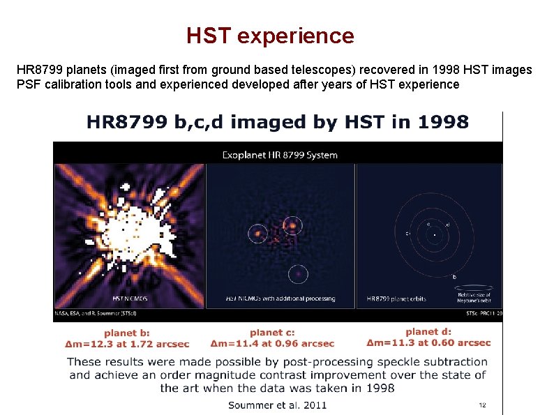 HST experience HR 8799 planets (imaged first from ground based telescopes) recovered in 1998