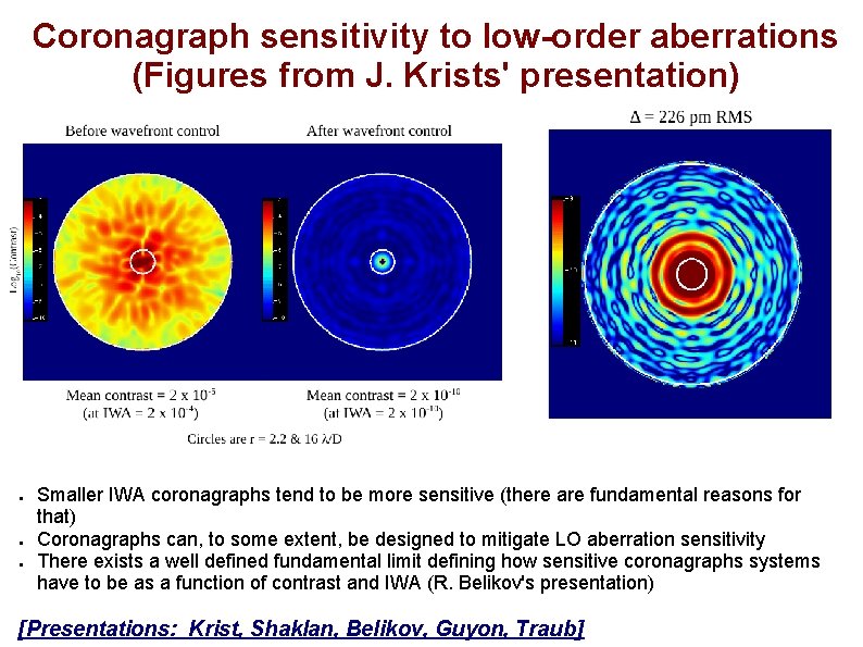 Coronagraph sensitivity to low-order aberrations (Figures from J. Krists' presentation) ● ● ● Smaller