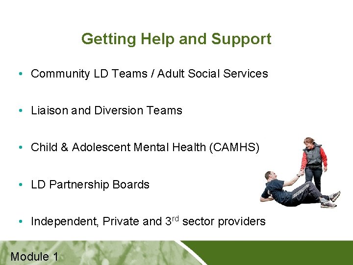 Getting Help and Support • Community LD Teams / Adult Social Services • Liaison