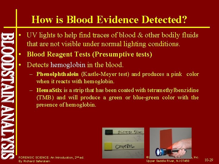 How is Blood Evidence Detected? • UV lights to help find traces of blood