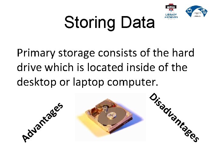 Storing Data Primary storage consists of the hard drive which is located inside of