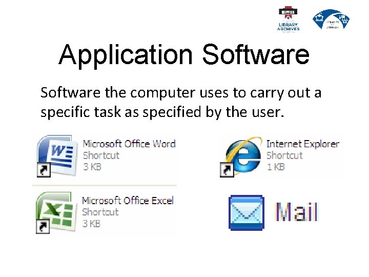 Application Software the computer uses to carry out a specific task as specified by