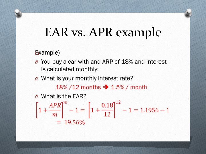 EAR vs. APR example O 