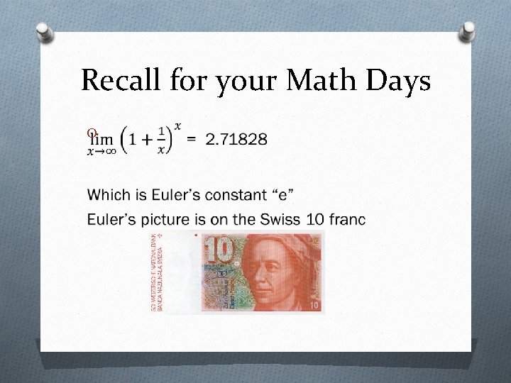 Recall for your Math Days O 