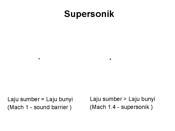 Supersonik Laju sumber = Laju bunyi (Mach 1 - sound barrier ) Laju sumber