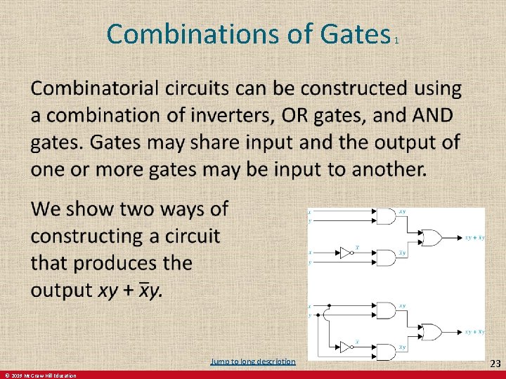 Combinations of Gates Jump to long description © 2019 Mc. Graw-Hill Education 1 23