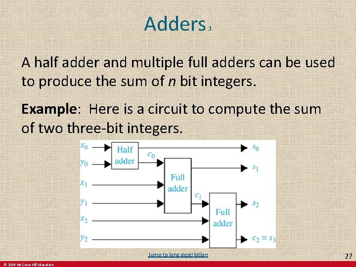 Adders 3 A half adder and multiple full adders can be used to produce