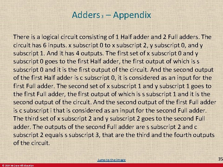 Adders 3 – Appendix There is a logical circuit consisting of 1 Half adder