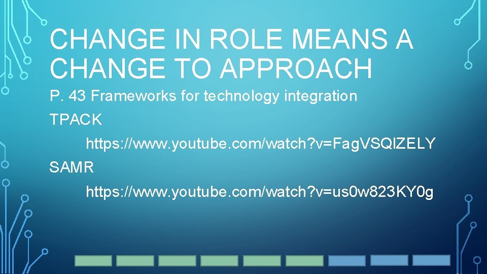 CHANGE IN ROLE MEANS A CHANGE TO APPROACH P. 43 Frameworks for technology integration