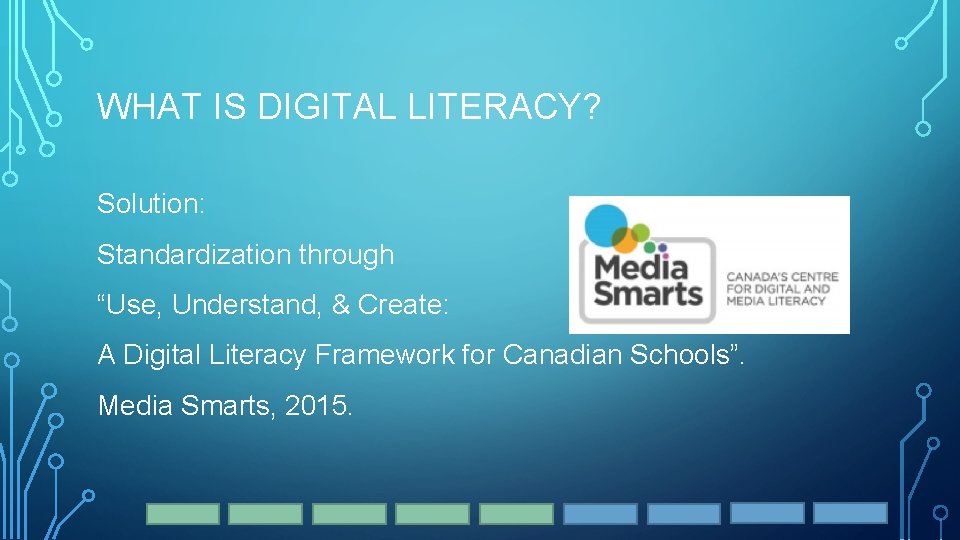 WHAT IS DIGITAL LITERACY? Solution: Standardization through “Use, Understand, & Create: A Digital Literacy