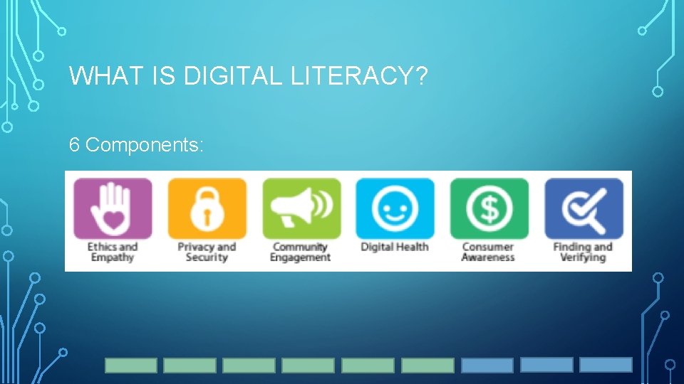 WHAT IS DIGITAL LITERACY? 6 Components: 