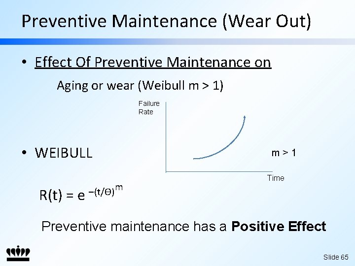 Preventive Maintenance (Wear Out) • Effect Of Preventive Maintenance on Aging or wear (Weibull