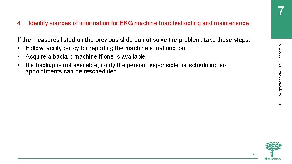 7 4. Identify sources of information for EKG machine troubleshooting and maintenance EKG Adaptations