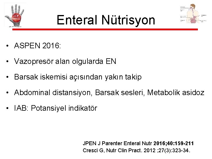 Enteral Nütrisyon • ASPEN 2016: • Vazopresör alan olgularda EN • Barsak iskemisi açısından