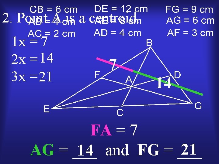 2. Point A is a centroid. 1 x = 7 2 x = 14