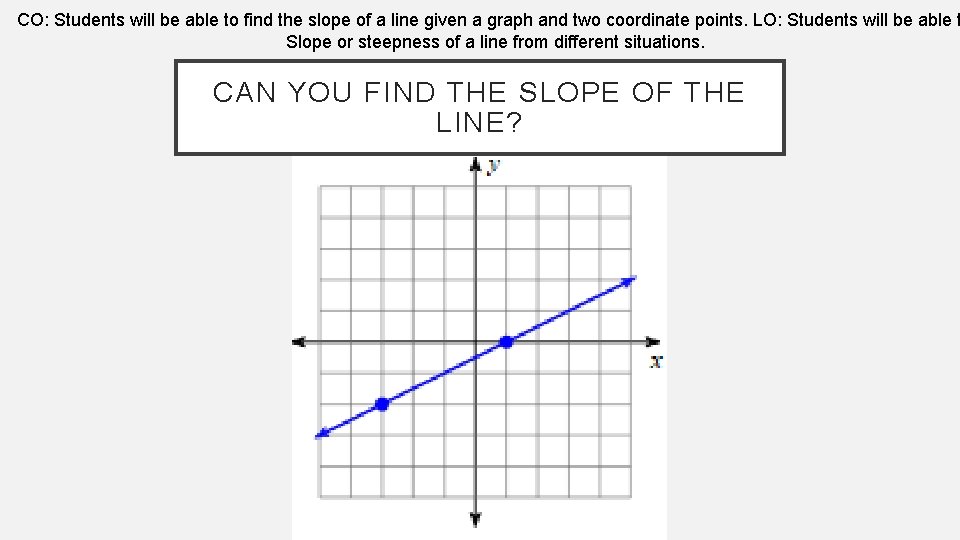 CO: Students will be able to find the slope of a line given a