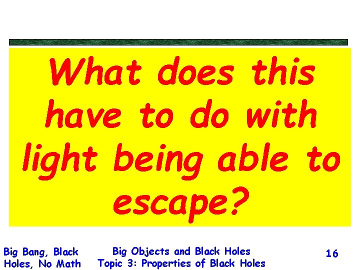 What does this have to do with light being able to escape? Big Bang,