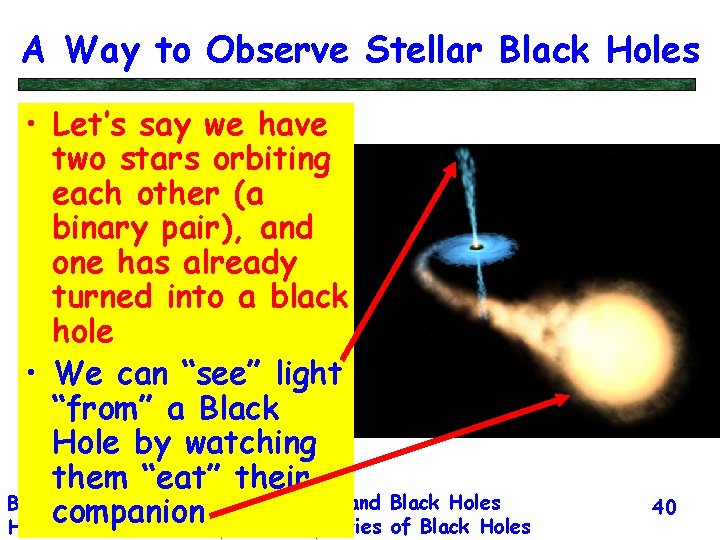 A Way to Observe Stellar Black Holes • Let’s say we have two stars