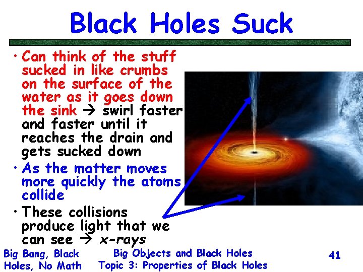 Black Holes Suck • Can think of the stuff sucked in like crumbs on