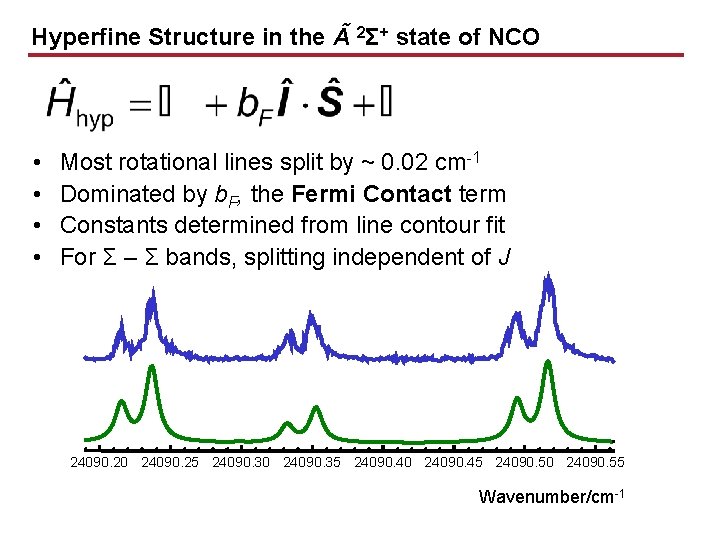 Hyperfine Structure in the A 2Σ+ state of NCO • • Most rotational lines