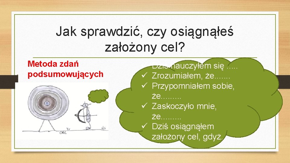 Jak sprawdzić, czy osiągnąłeś założony cel? Metoda zdań podsumowujących Dziś nauczyłem się. . .