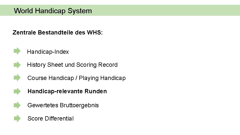 World Handicap System Zentrale Bestandteile des WHS: Handicap-Index History Sheet und Scoring Record Course