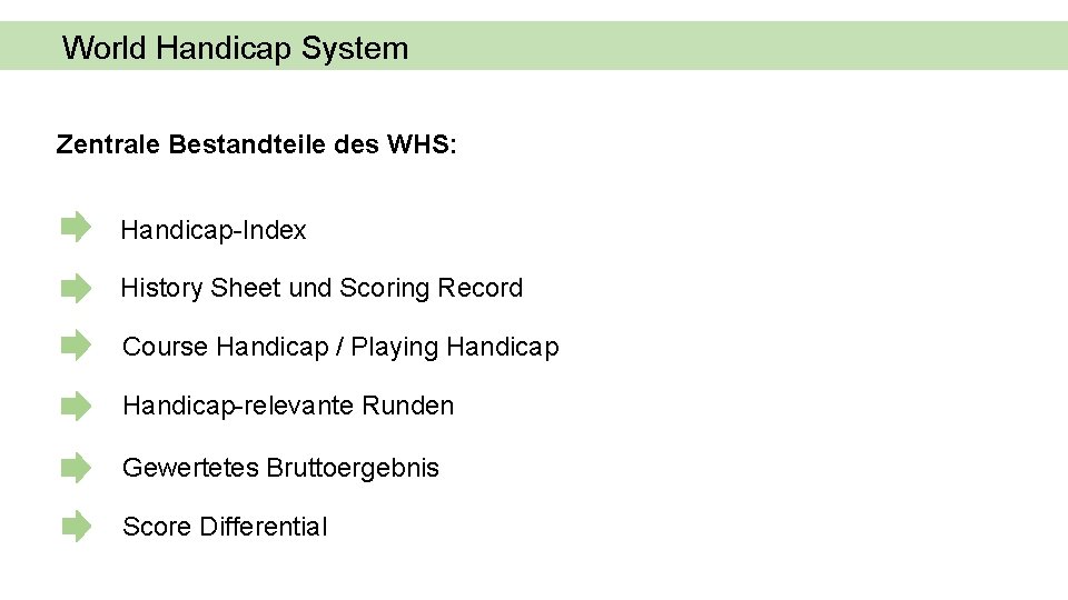 World Handicap System Zentrale Bestandteile des WHS: Handicap-Index History Sheet und Scoring Record Course