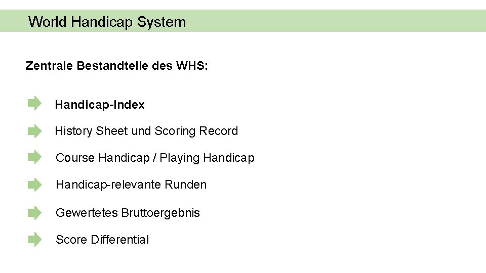 World Handicap System Zentrale Bestandteile des WHS: Handicap-Index History Sheet und Scoring Record Course