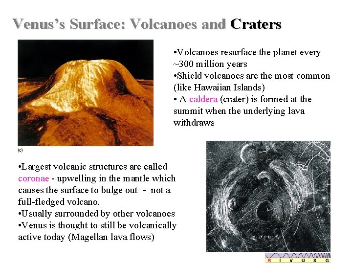 Venus’s Surface: Volcanoes and Craters • Volcanoes resurface the planet every ~300 million years