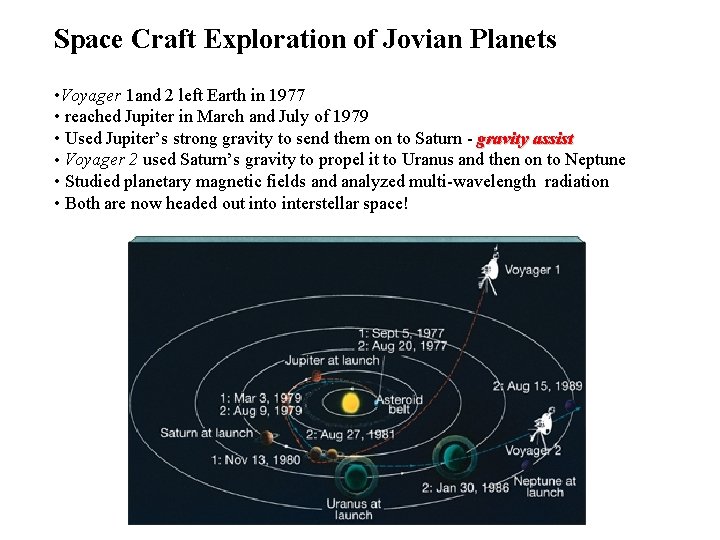 Space Craft Exploration of Jovian Planets • Voyager 1 and 2 left Earth in