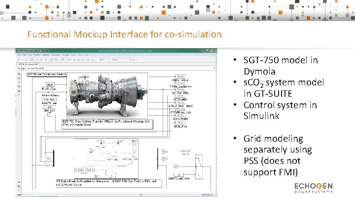 Functional Mockup Interface for co-simulation • SGT-750 model in Dymola • s. CO 2