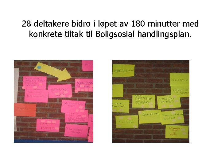 28 deltakere bidro i løpet av 180 minutter med konkrete tiltak til Boligsosial handlingsplan.