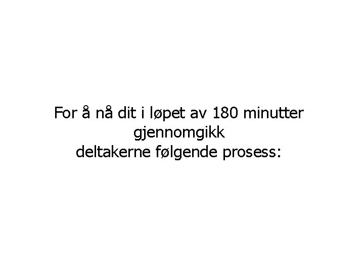 For å nå dit i løpet av 180 minutter gjennomgikk deltakerne følgende prosess: 