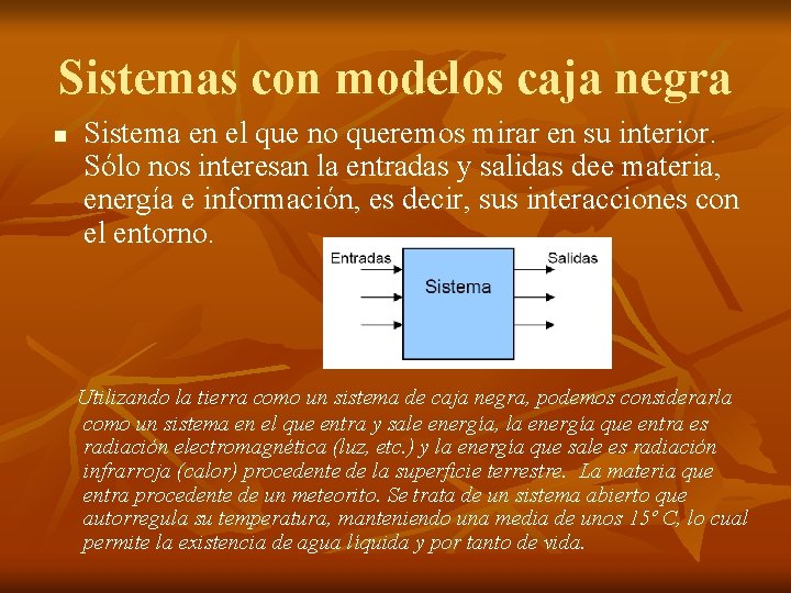 Sistemas con modelos caja negra n Sistema en el que no queremos mirar en