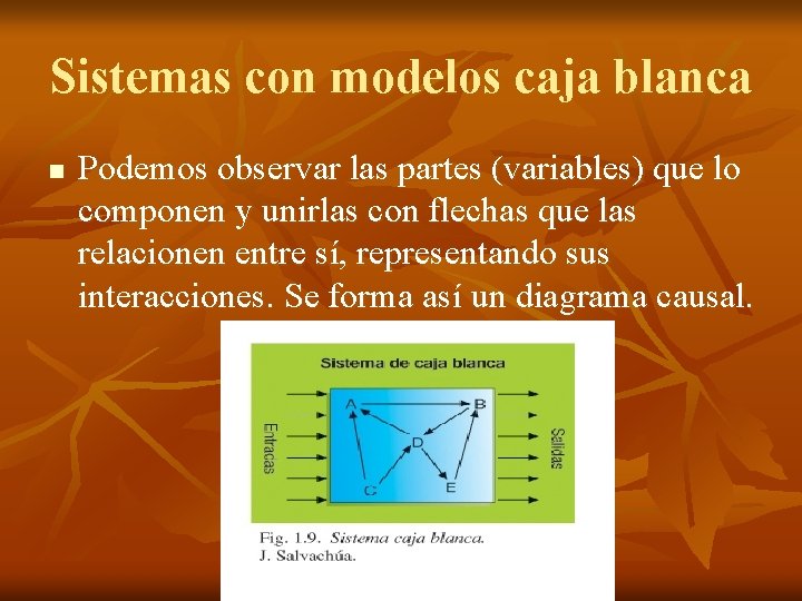 Sistemas con modelos caja blanca n Podemos observar las partes (variables) que lo componen