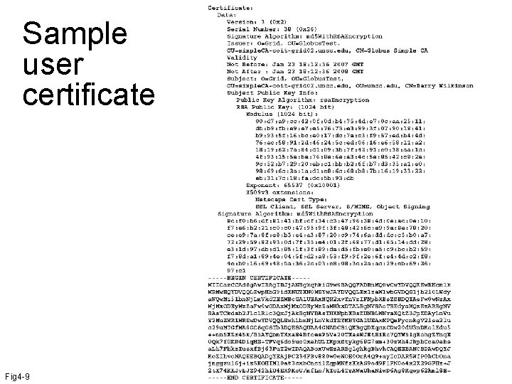 Sample user certificate Fig 4 -9 