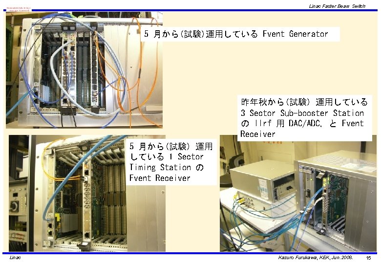 Linac Faster Beam Switch 5 月から(試験)運用している Event Generator 昨年秋から(試験) 運用している 3 Sector Sub-booster Station